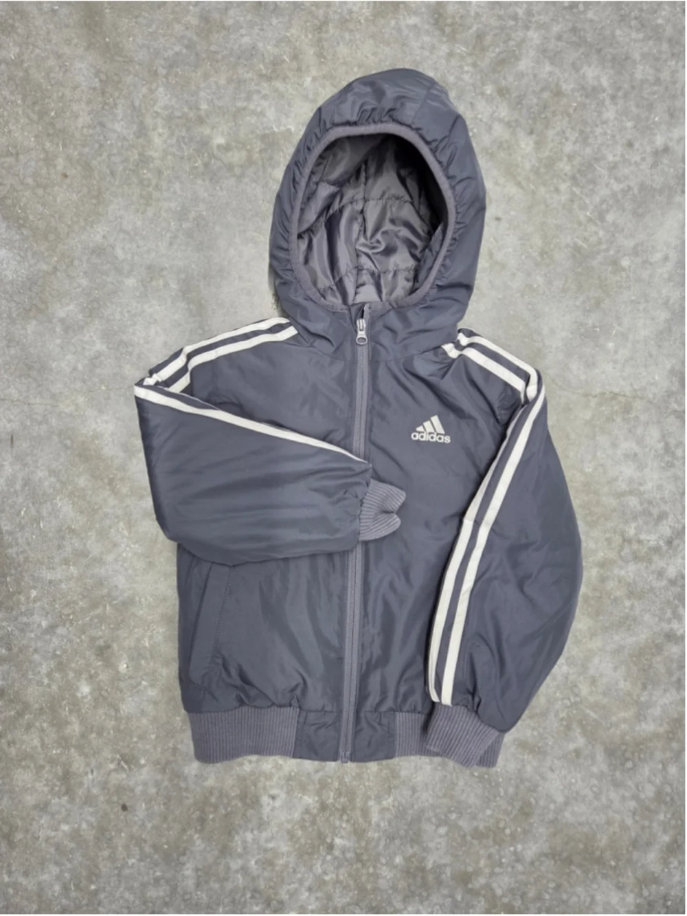 Adidas Gray Size XS Hooded Kids Bomber Jacket Snow Outerwear Winter